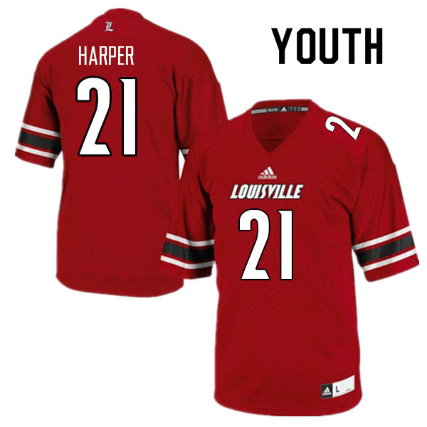 Youth #21 Nicario Harper Louisville Cardinals College Football Jerseys Sale-Red - Click Image to Close